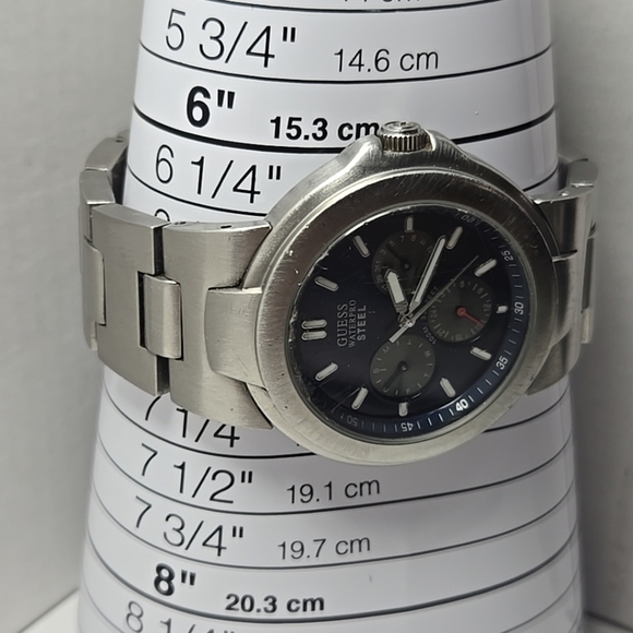 Mens Guess Waterpro Chronograph 42mm Watch G10117G Silver Blue New Battery - Picture 6 of 10